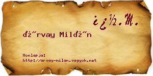 Árvay Milán névjegykártya