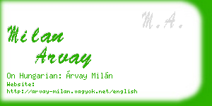 milan arvay business card
